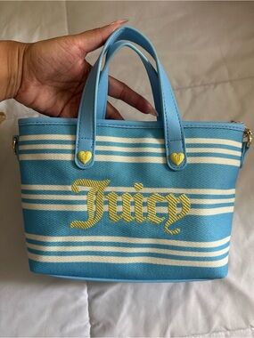 Juicy Couture Blue and Cream Striped Tote